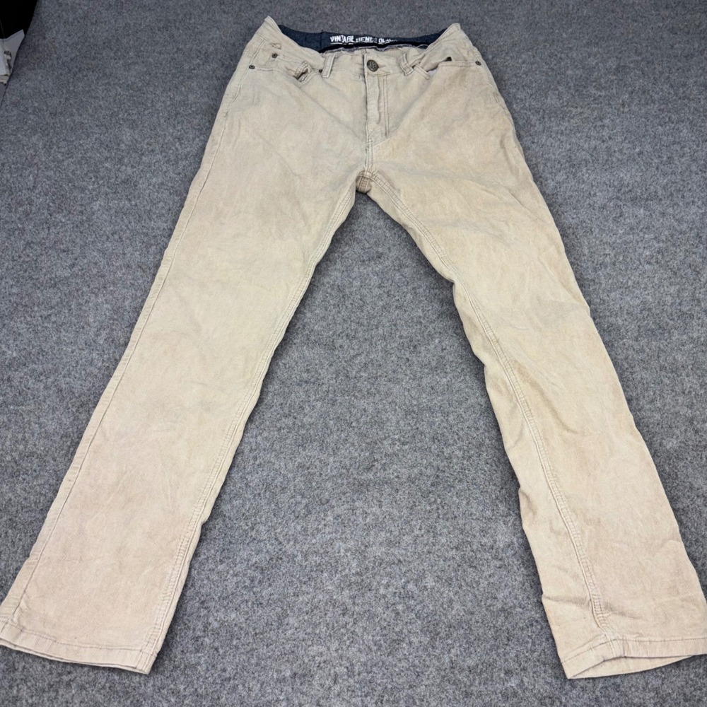 Vintage Genes Black Corduroy Pants Mens 34x32 (Fits 28x29) Slim Straight Khaki
